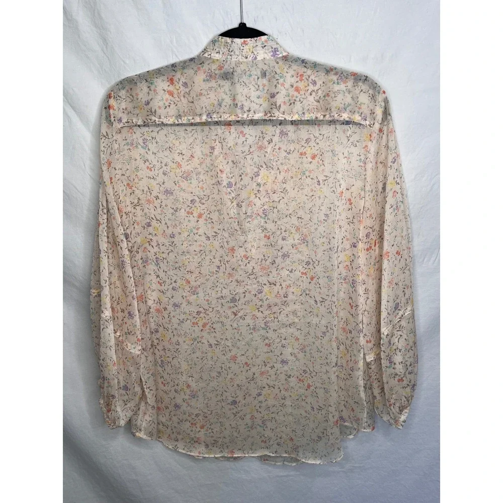 Lauren Ralph Lauren XL Floral Silky Feminine English Garden Peasant Blouse Sheer